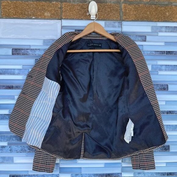 zara check gingham blazer jacket button size XS - Picture 14 of 16